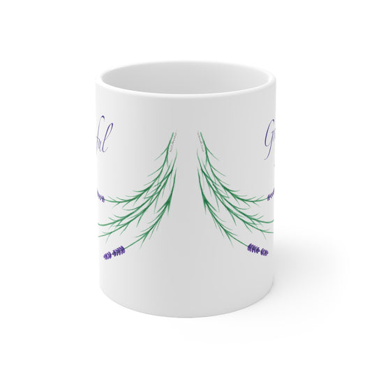 Ceramic Mug 11oz - Grateful - Lavender with Bee - The Lavender Series