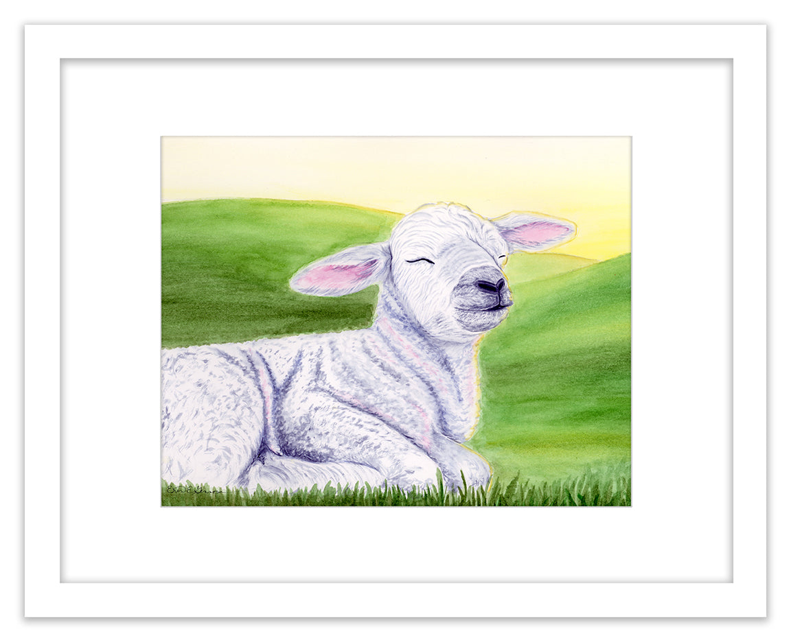 Spring Lamb - Framed Original Watercolor Painting
