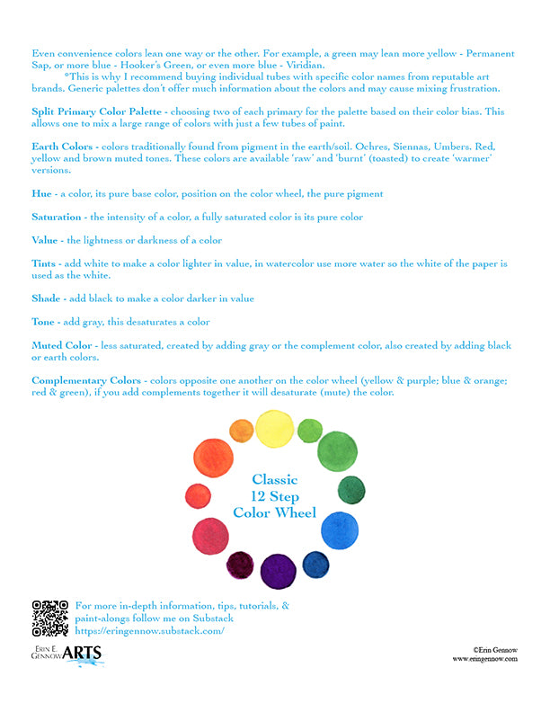 Backyard Birds Watercolor Template Kit, color theory terms and 12 step color wheel