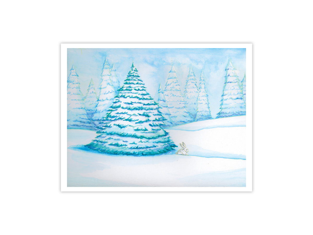 Winter Bunny mini fine art print, Winter Woodland Animals Series, print only