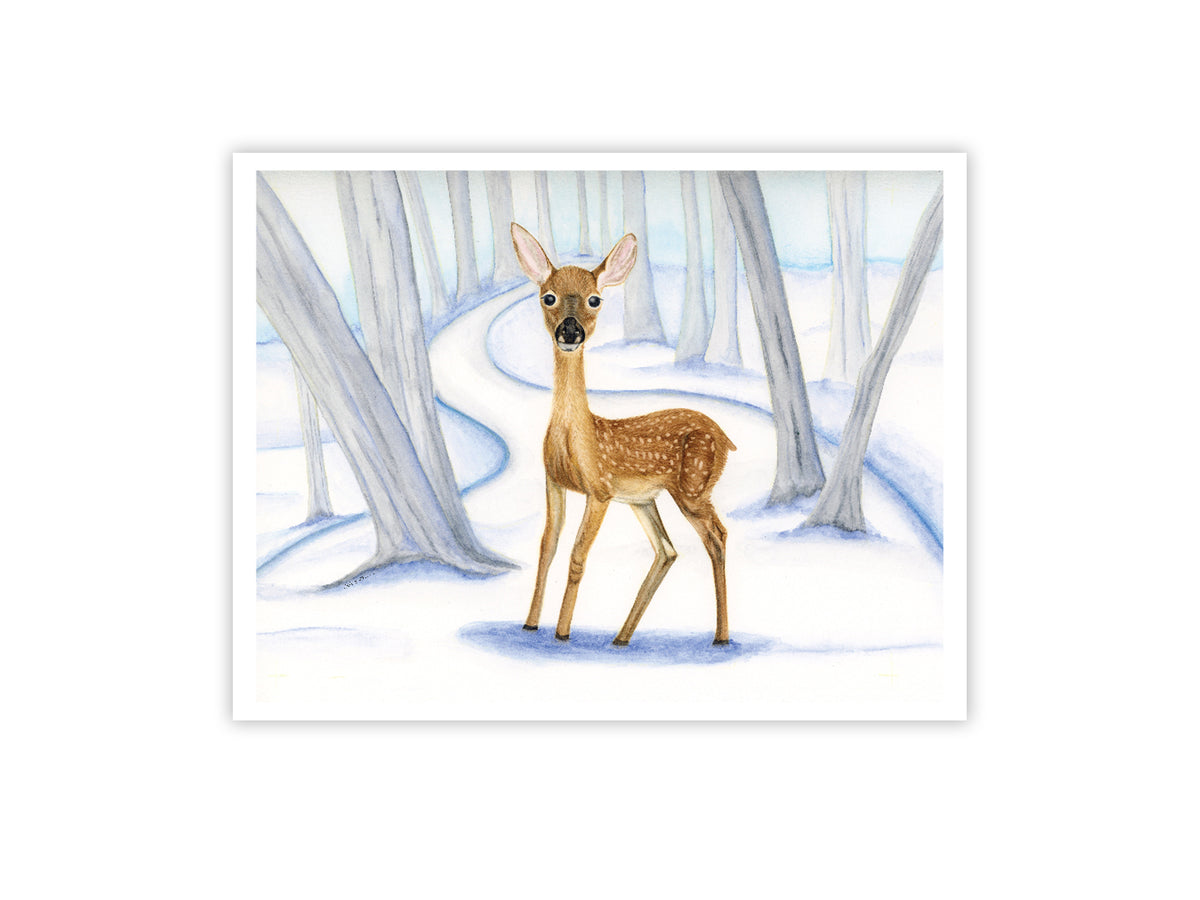 Fawn mini fine art print, Winter Woodland Animals Series, print only