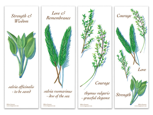 Bookmarks - Set of 4 - Culinary Herb Series - Sage - Rosemary - Thyme - Handmade, additional view