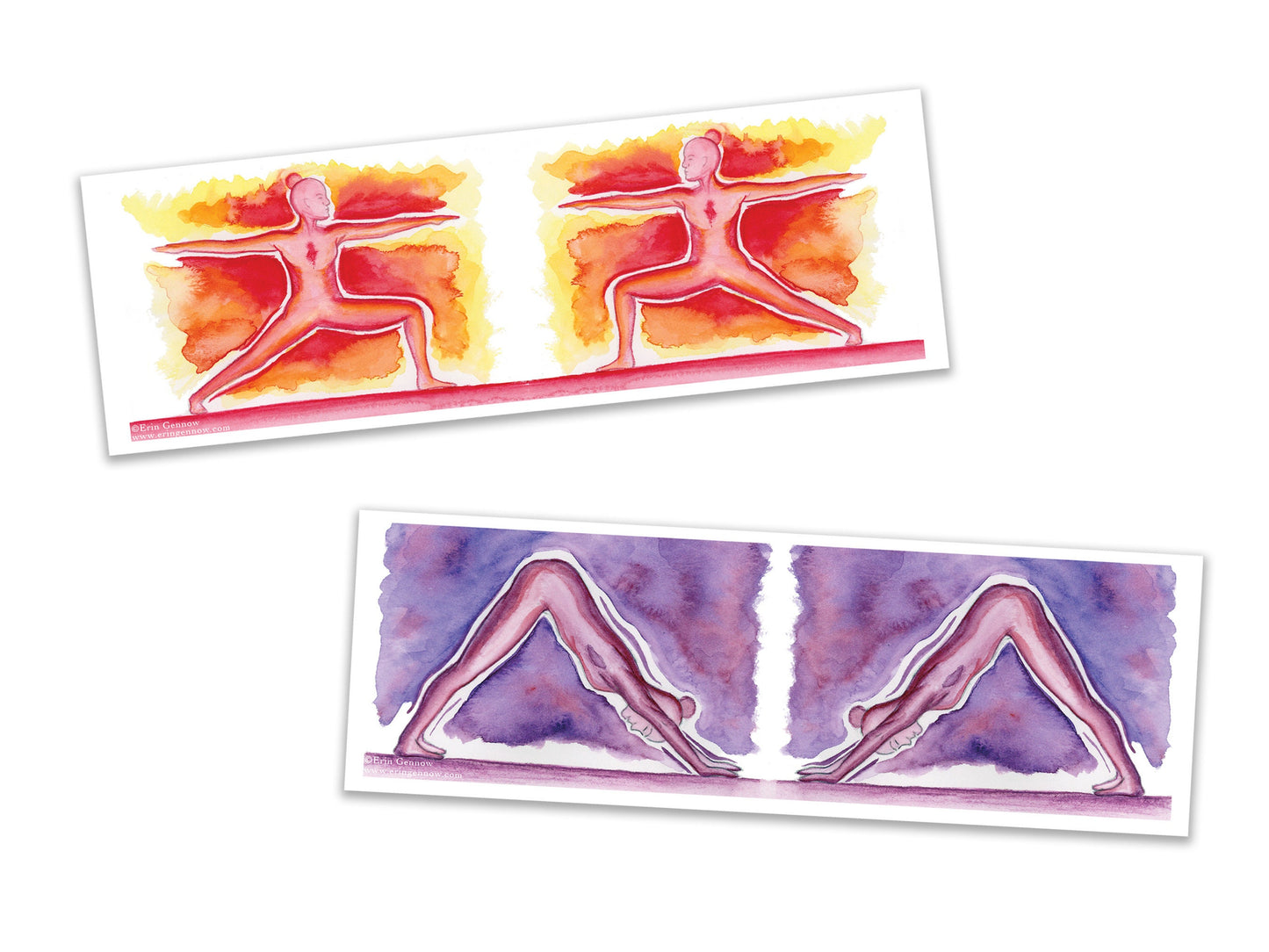 Bookmarks - Set of 4 - The Yoga Series - Warrior 2, Sun Salutation, Tree Pose, Downward Dog, Handmade, 100% cotton rag heavy weight paper