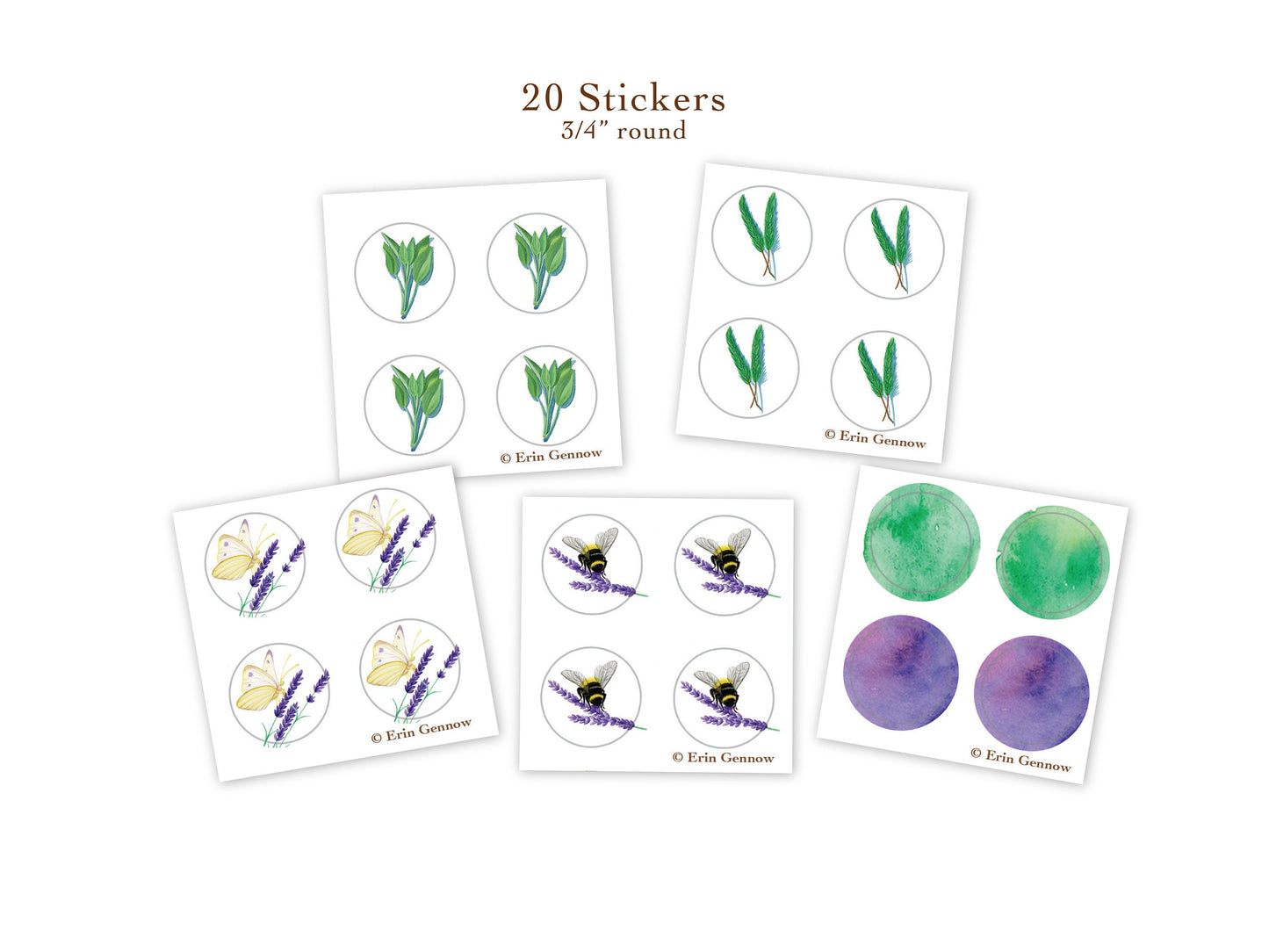 16 Gift Tags with 20 Stickers in Gift Box - The Herb Series 2 - Lavender, Rosemary, Sage Handmade, 100% cotton rag heavy weight paper