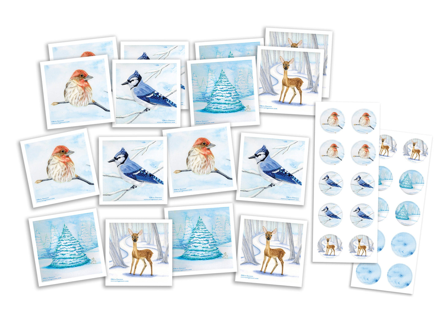 16 Gift Tags with 20 Stickers in Gift Box - Winter Woodland Animals - Holiday Gift Tags, Friendship Handmade, 100% cotton heavy weight paper