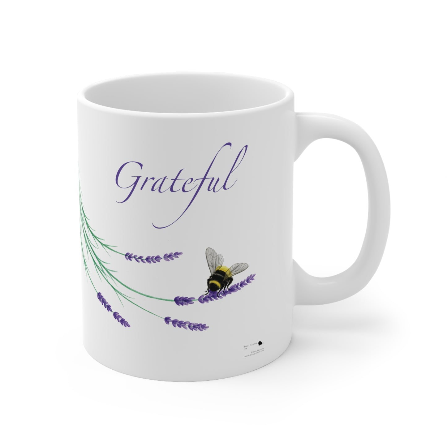 Ceramic Mug 11oz - Grateful - Lavender with Bee - The Lavender Series