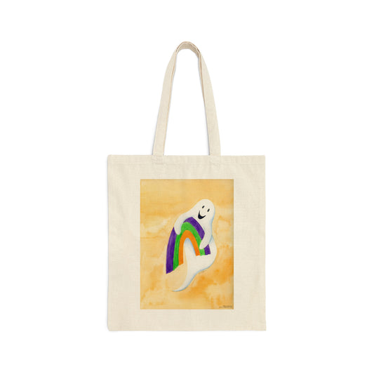 Canvas Tote 100% Cotton - Ghost with Rainbow - The Ghostie Series