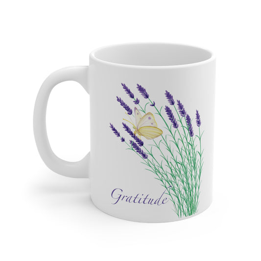 Ceramic Mug 11oz - Gratitude - Lavender with Butterfly - The Lavender Series