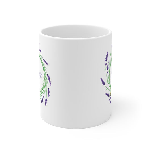 Ceramic Mug 11oz - Love - Lavender Wreath with Bee - The Lavender Series