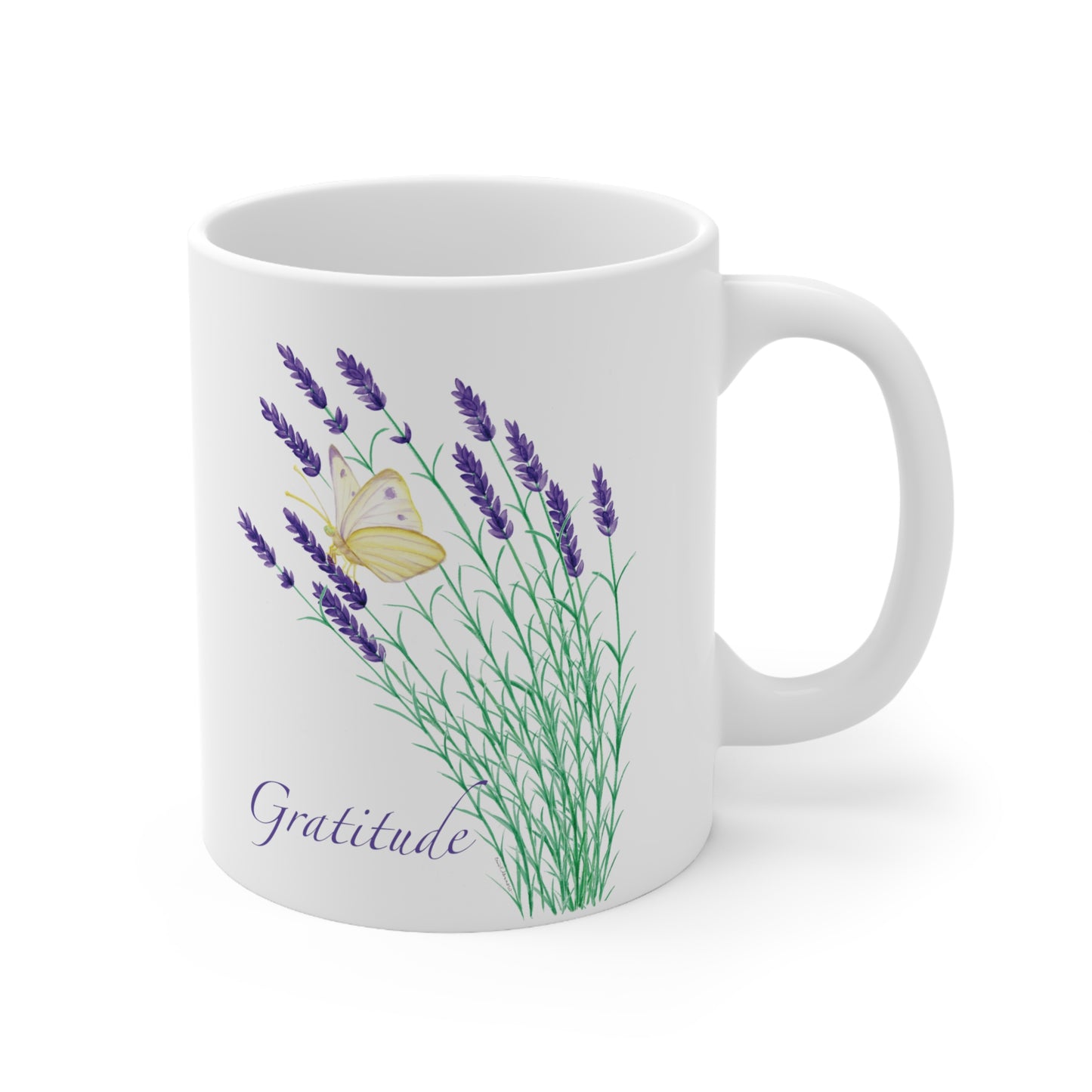 Ceramic Mug 11oz - Gratitude - Lavender with Butterfly - The Lavender Series