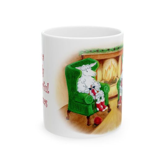 Ceramic Mug - Christmas Holiday Mug - Knitting Sheep - Have a Wooly Wonderful Christmas - The Sheep Series