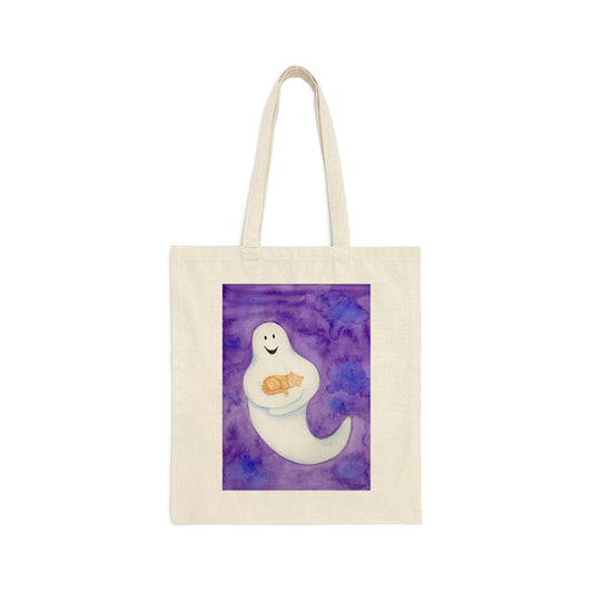 Canvas Tote 100% Cotton - Ghost with Orange Cat - The Ghostie Series