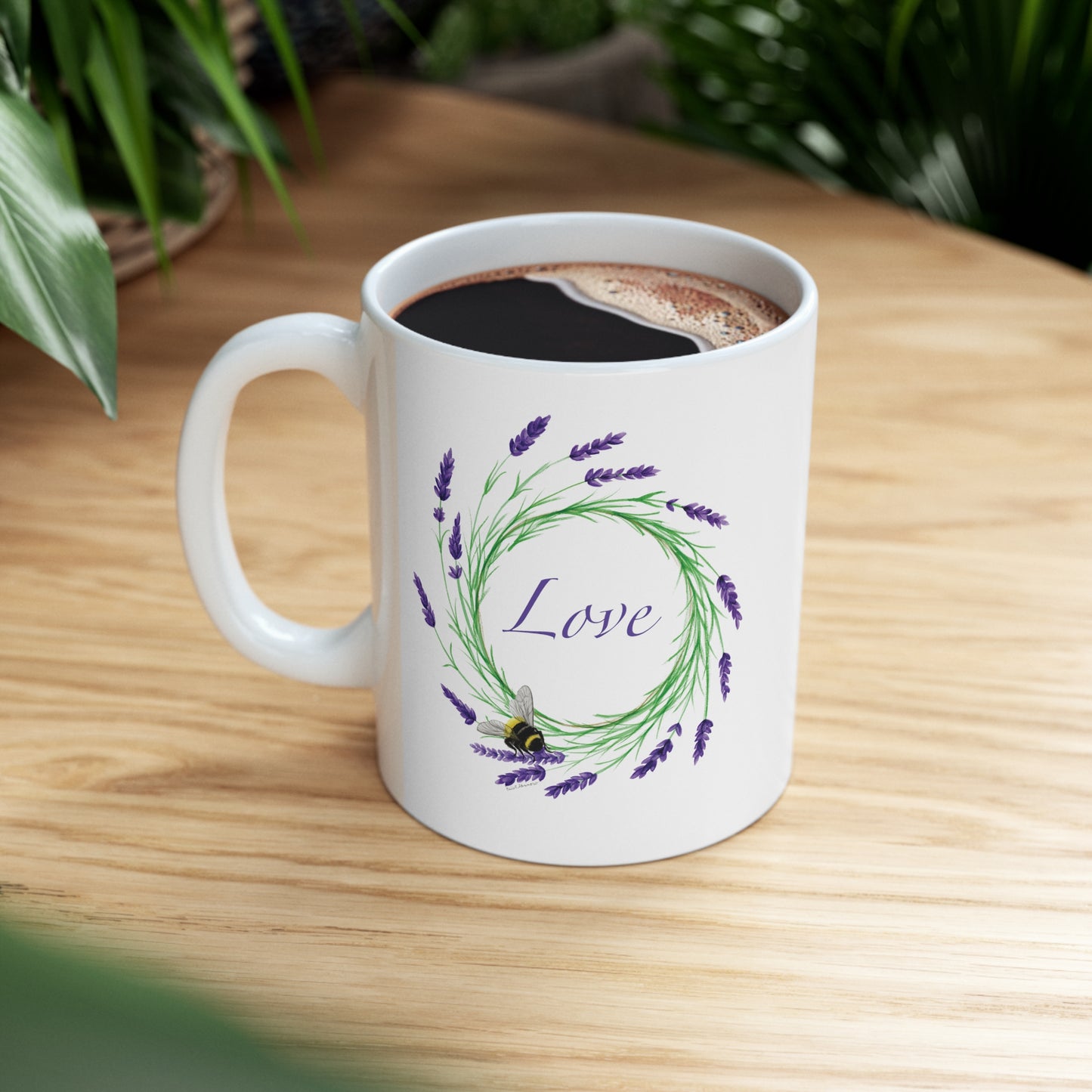 Ceramic Mug 11oz - Love - Lavender Wreath with Bee - The Lavender Series