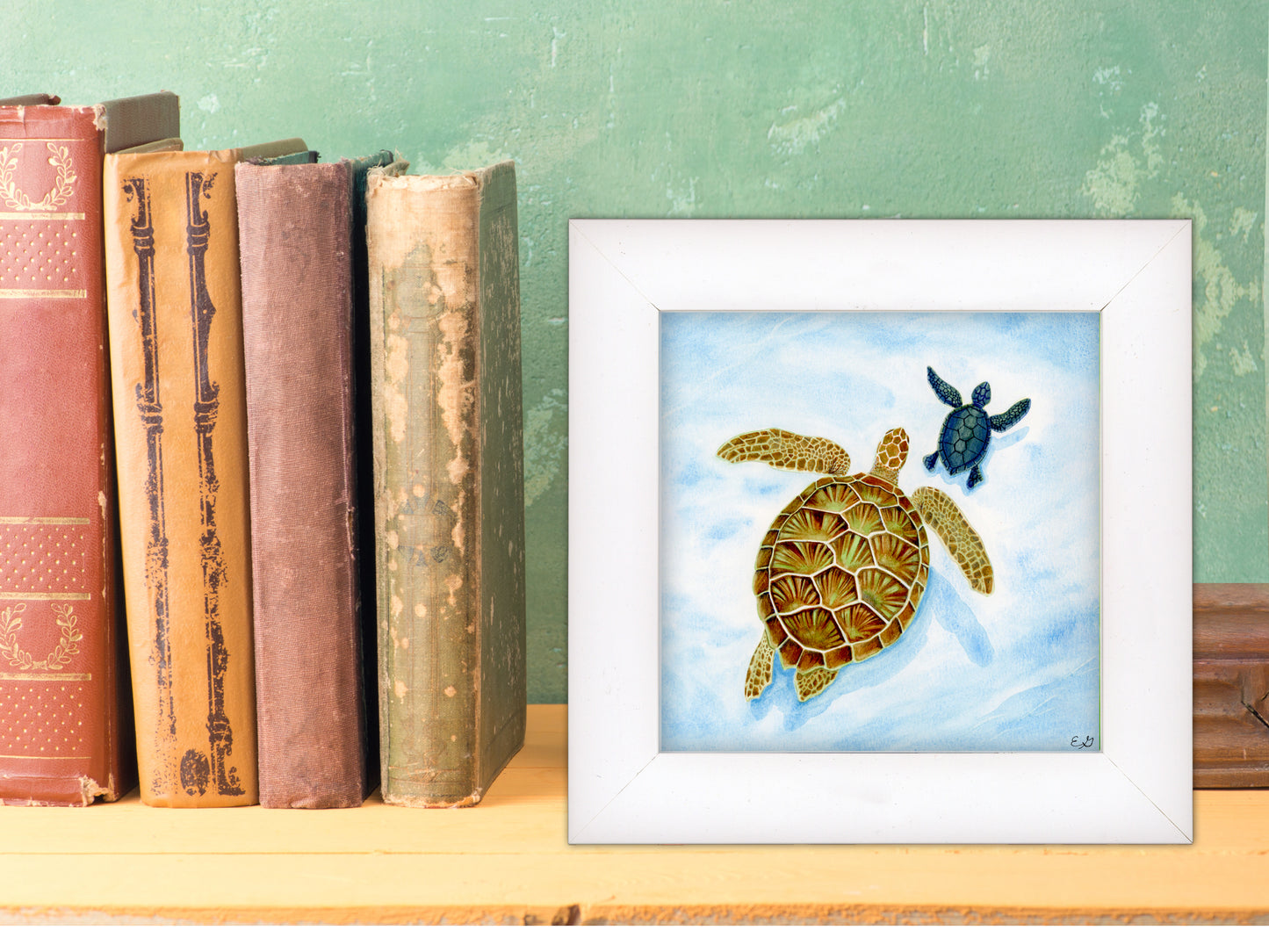 Mama and Baby Turtles  - Framed Fine Art Print - The Ocean Series