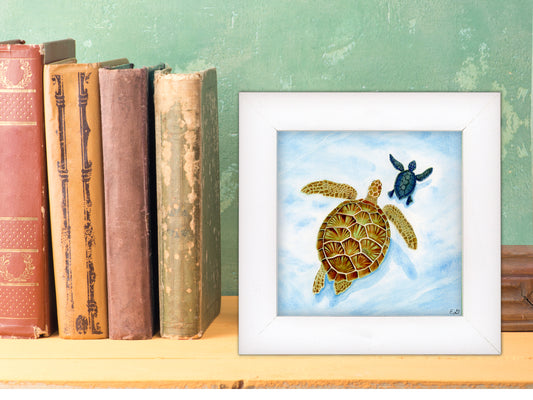 Mama and Baby Turtles  - Framed Fine Art Print - The Ocean Series