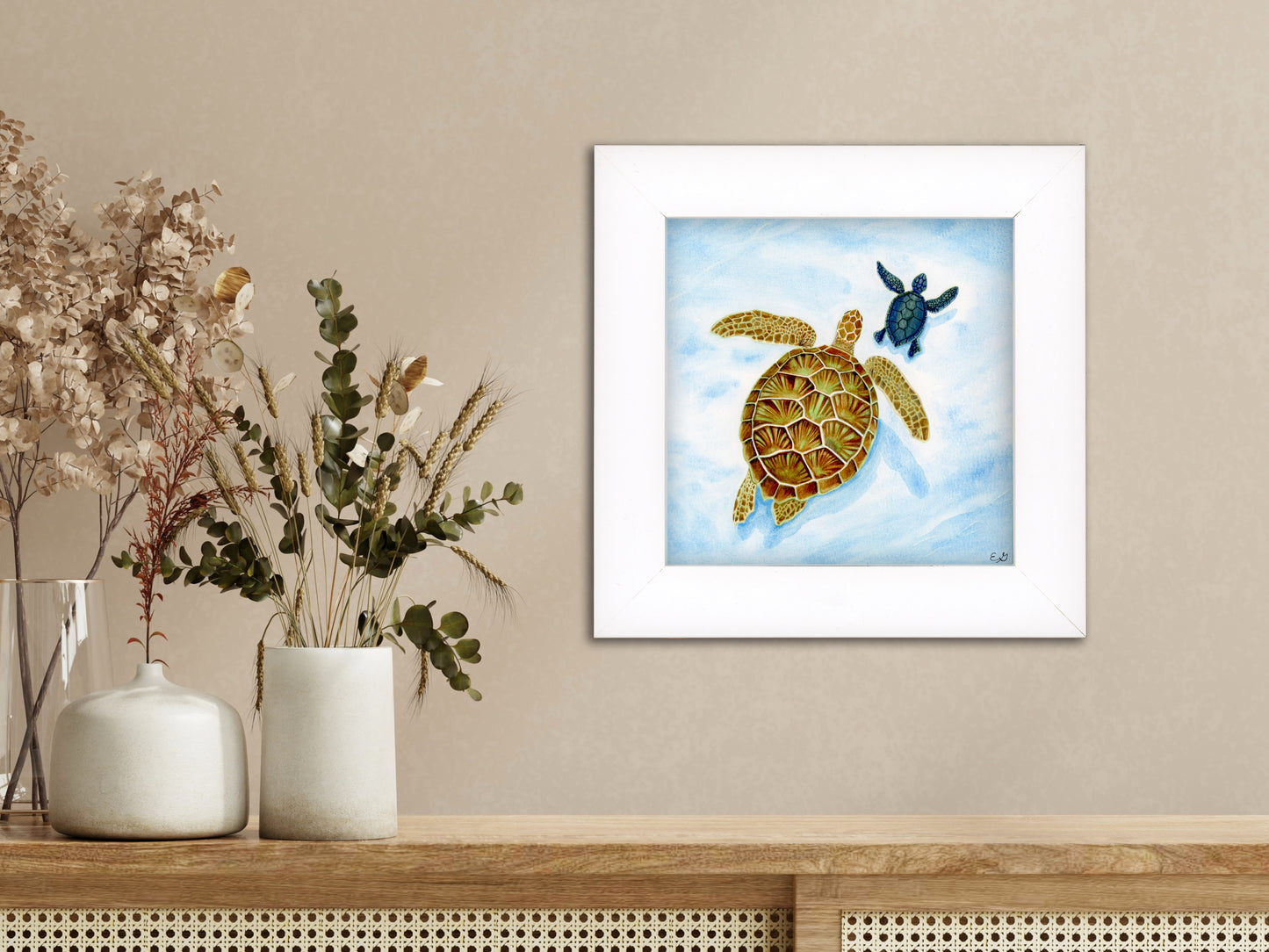 Mama and Baby Turtles  - Framed Fine Art Print - The Ocean Series