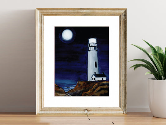 Lighthouse in Moonlight- Fine Art Print - The Lighthouse Series