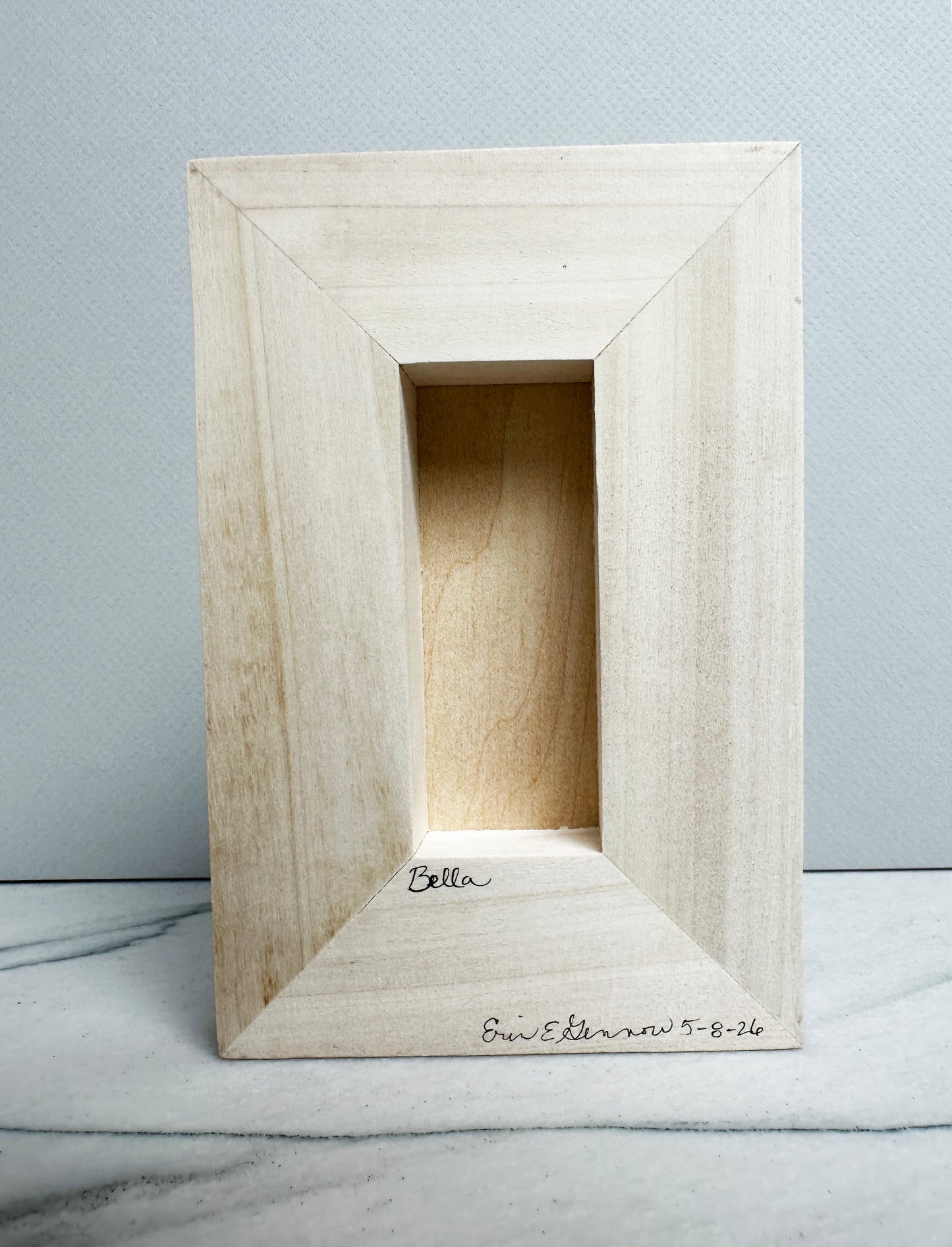 Back of the Bella the Sheep wood panel, ready to hang or display on a shelf