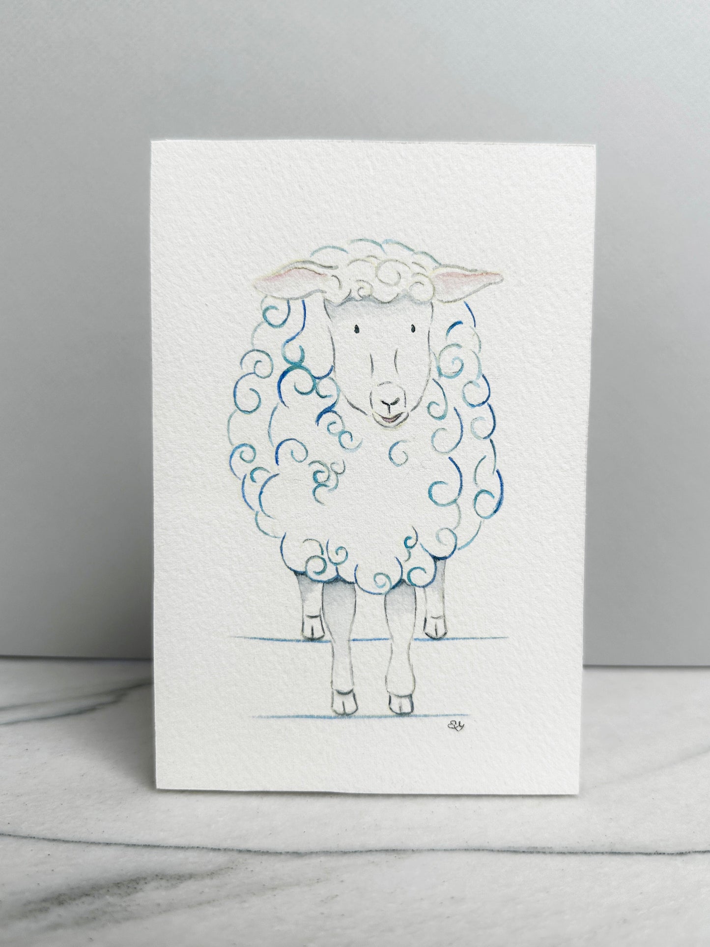 Front view of the Bella the Sheep watercolor panel