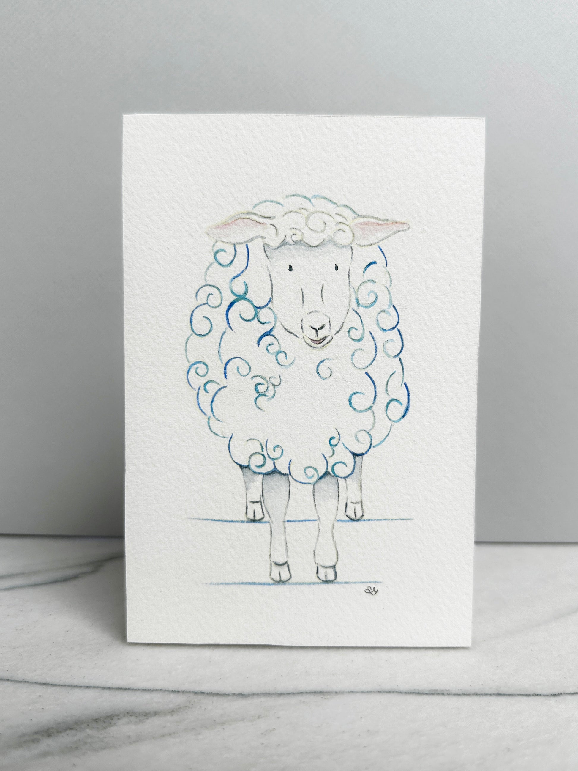 Front view of the Bella the Sheep watercolor panel