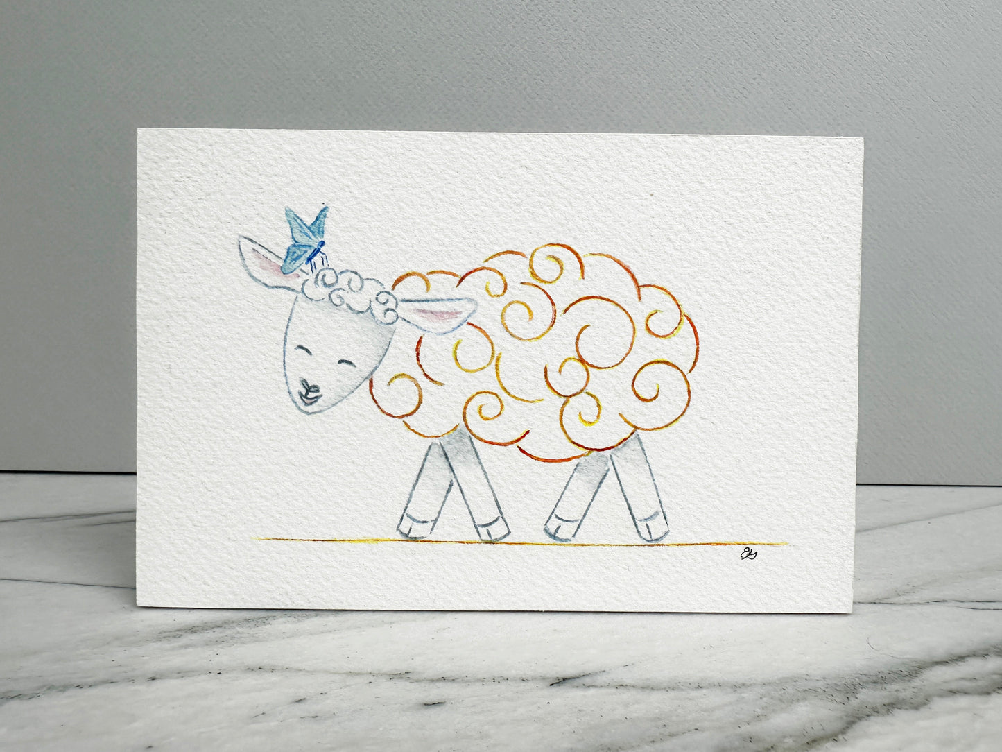 Front view of the Clementine the Sheep watercolor panel