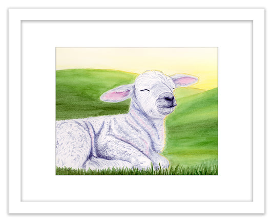 Spring Lamb - Framed Original Watercolor Painting
