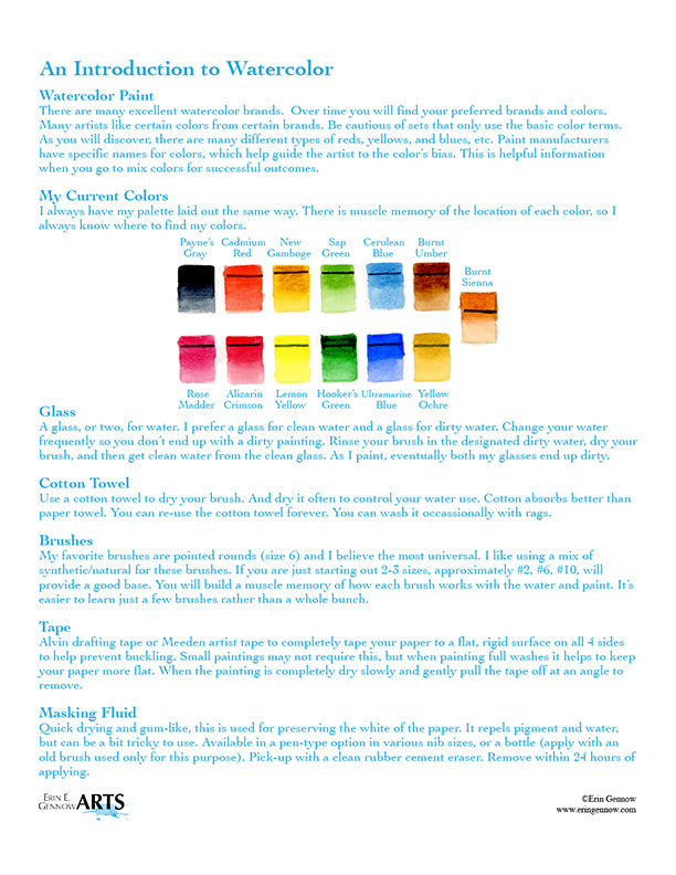 Backyard Birds Watercolor Template Kit, Introduction to Watercolor guide, supplies