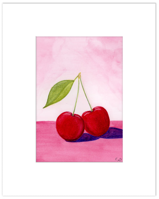 Cherries Pink - Matted Original Watercolor Sketch