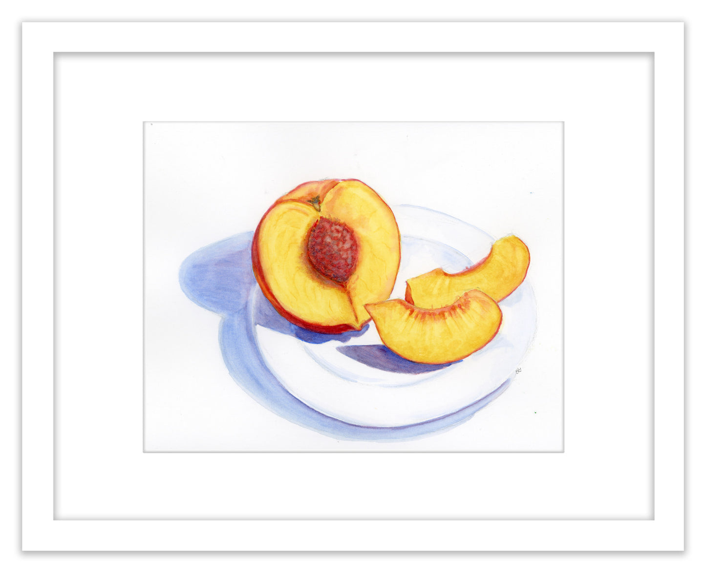 Sliced Peach - Framed Original Watercolor Painting