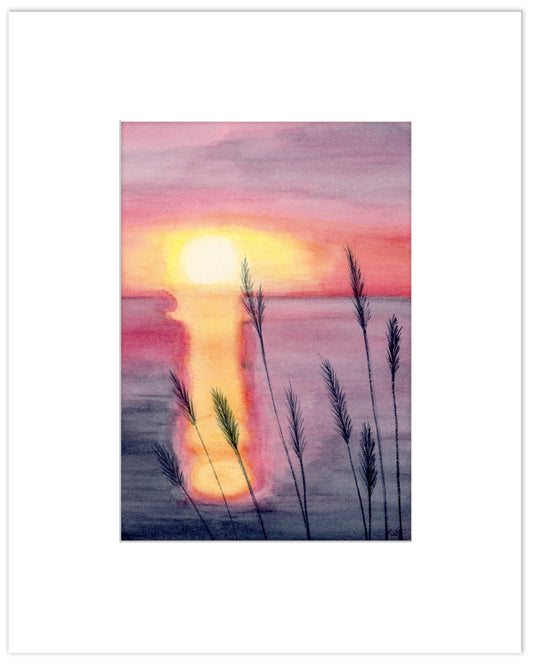 Pink Sunset Sketch 05 - Matted Original Watercolor Sketch