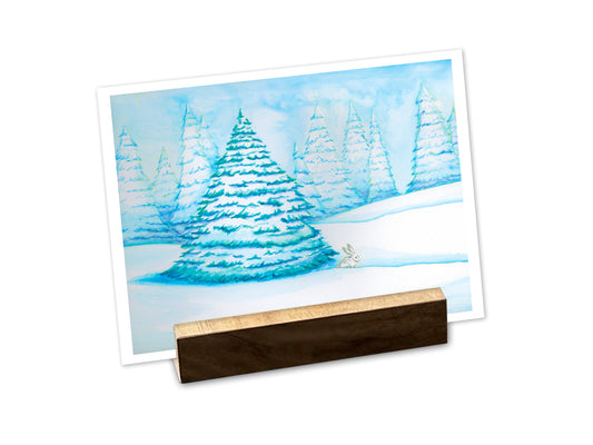 Winter Bunny - Mini Fine Art Print with Walnut Display Stand
