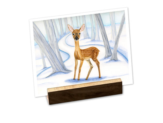 Fawn - Mini Fine Art Print with Walnut Display Stand