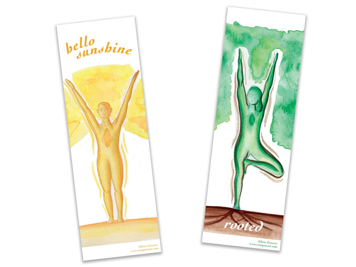 Bookmarks - Set of 4 - The Yoga Series - Warrior 2, Sun Salutation, Tree Pose, Downward Dog, Handmade, 100% cotton rag heavy weight paper