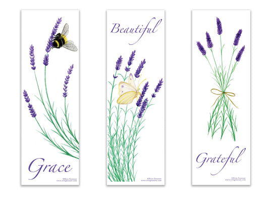 Bookmarks - Set of 4 - The Lavender Series - Bee, Butterfly, Handmade, 100% cotton rag heavy weight paper