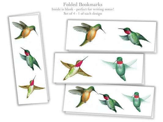 Folded Bookmarks - Set of 4 - The Hummingbird Series - Handmade, 100% cotton rag heavy weight paper