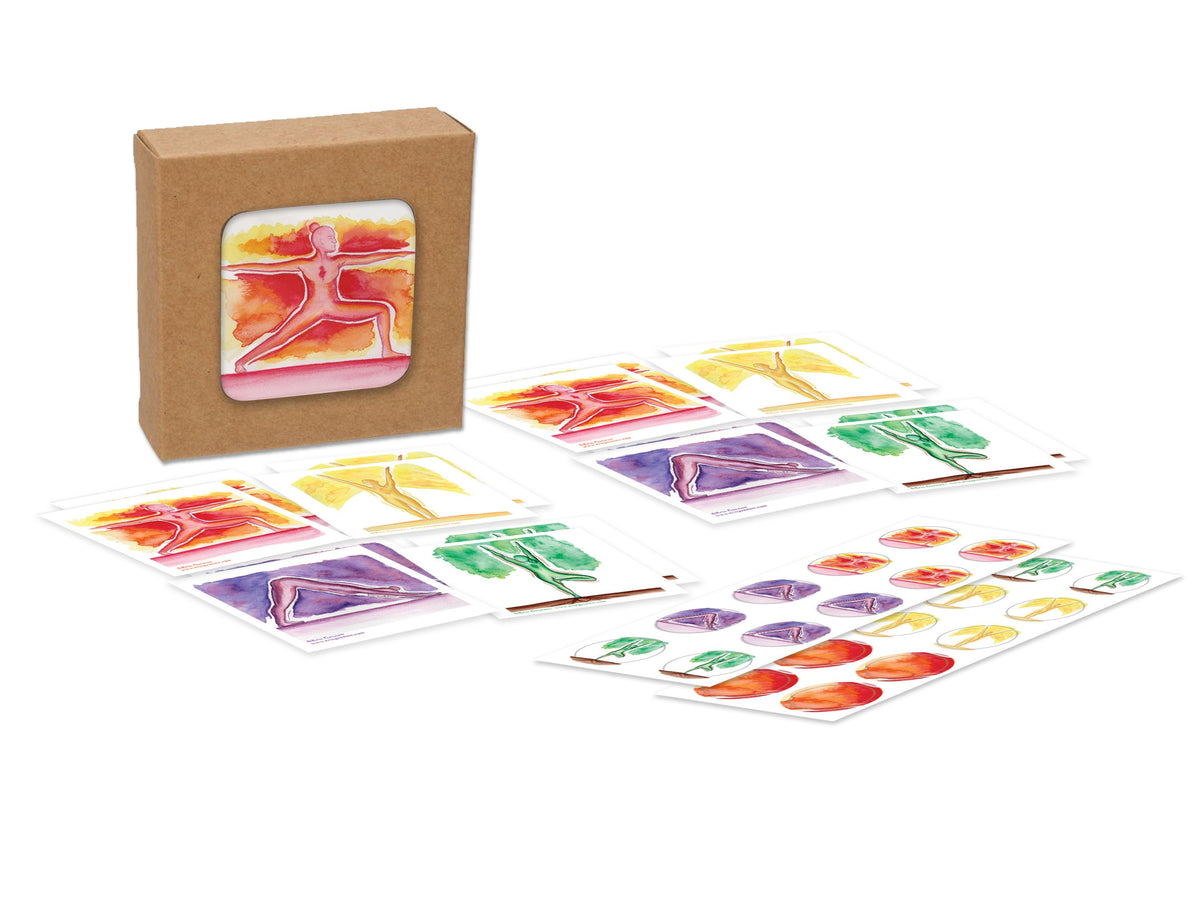 16 Gift Tags with 20 Stickers in Gift Box - Yoga Series - Sun Salutation - Downward Dog