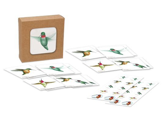 16 Gift Tags with 20 Stickers in Gift Box - The Hummingbird Series - Thank You, Love, Friendship Handmade, 100% cotton heavy weight paper