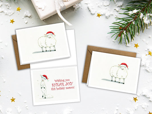 Holiday Greeting Card with Envelope, original watercolor, Sheep, Holiday, Christmas