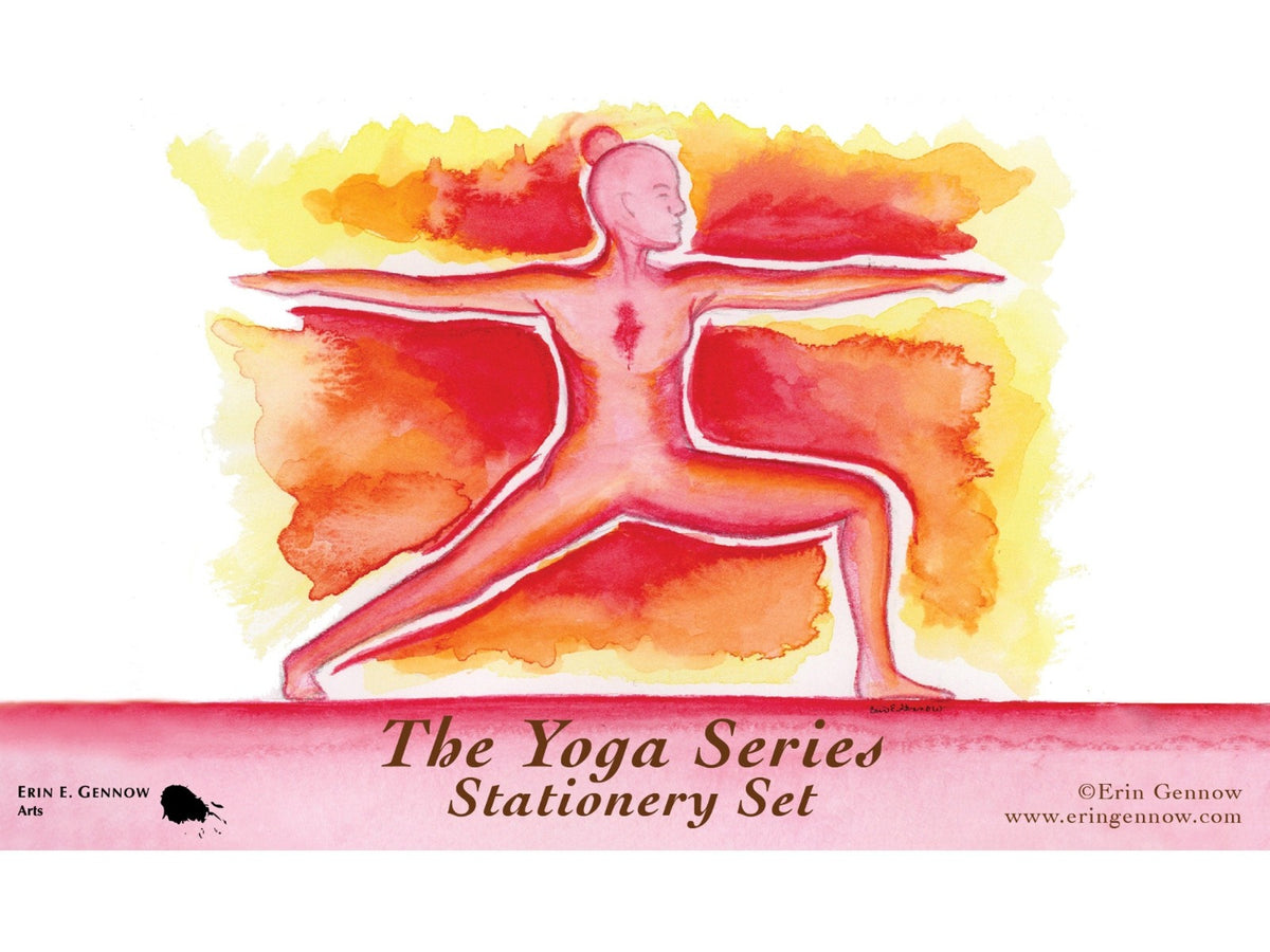 Stationery Set Yoga Series I - 4 Hand Stitched Journals - 8 Greeting Card Set - 4 Bookmarks