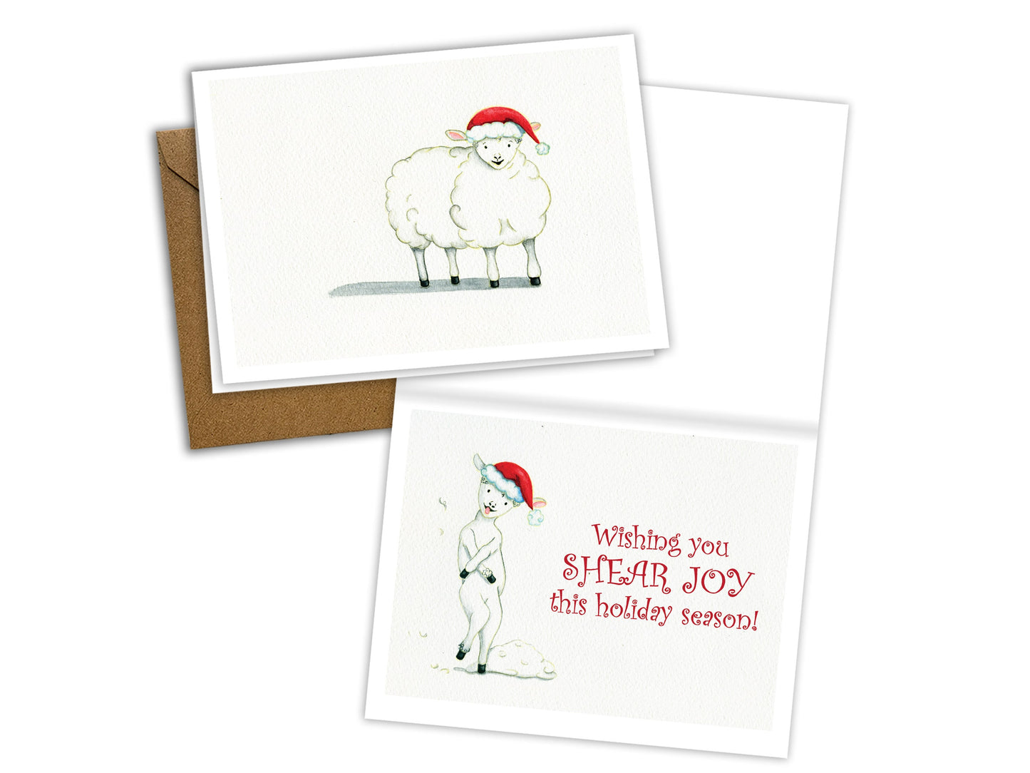 Holiday Greeting Card with Envelope, original watercolor, Sheep, Holiday, Christmas