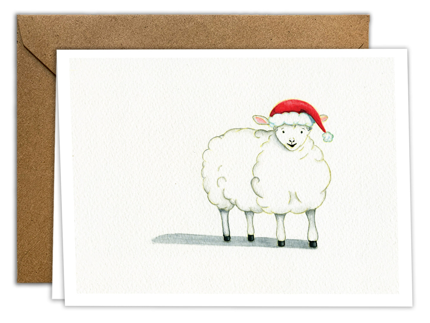 Holiday Greeting Card with Envelope, original watercolor, Sheep, Holiday, Christmas