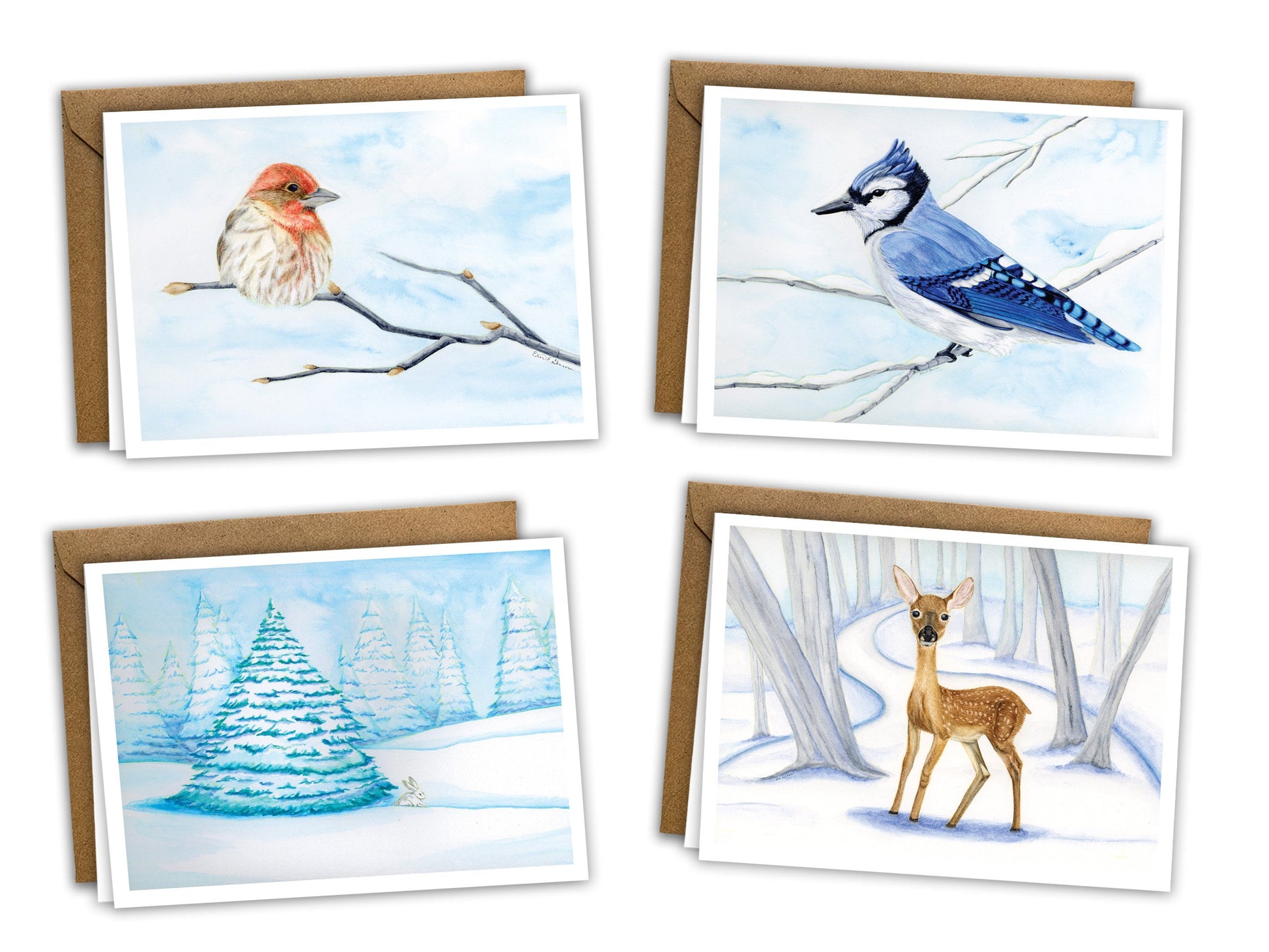 Small Blank Cards With Kraft or White Envelopes Winter Animal Woodland  Small Christmas Cards Winter Christmas Gift Tags 