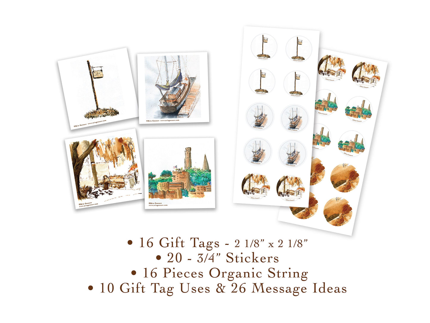 16 Gift Tags with 20 Stickers in Gift Box - North Beach San Francisco - Travel, Friendship, Notecard 100% cotton heavy weight paper