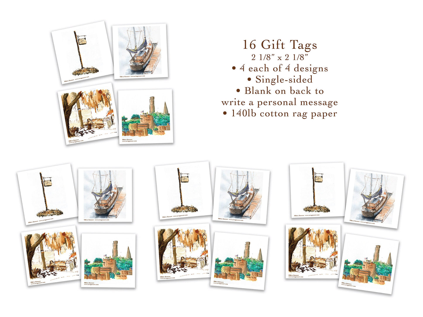 16 Gift Tags with 20 Stickers in Gift Box - North Beach San Francisco - Travel, Friendship, Notecard 100% cotton heavy weight paper